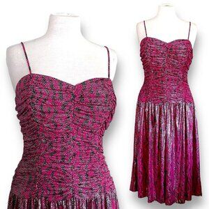 Vintage 1980s Rimini Womens Party Dress Sz Large Pink Black Silver Zebra Print